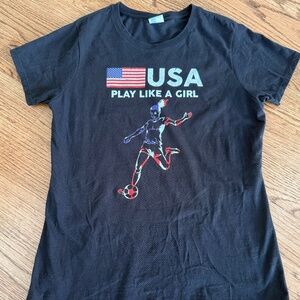 Soccer T-shirt USA Play Like A Girl Size M American Flag
